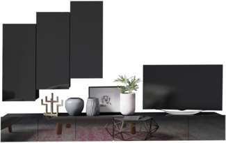 Wohnwand Calabrini XX (Farbe: Schwarz / Schwarz Hochglanz)