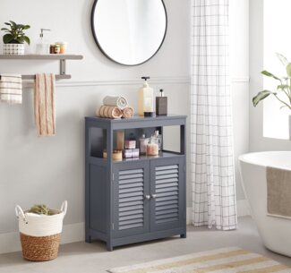 Vasagle Badschrank mit offenem Fach und 2 Türen, MDF, 30 x 60 x 80 cm, Grau