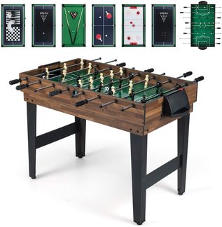 10-in-1 Multifunktionale Spieltische Combo Spieltisch mit Tischfußball Airhockey Billard Braun