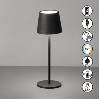 ROXI Tischleuchte, Schwarz, Akkubetrieb, Sensordimmer, 1xLED 1,5W, 220/2700/3500K, 140lm