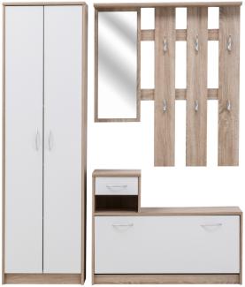 Garderoben-Set IZA Flurgarderobe 155x26x190cm sonoma eiche / alpinweiß 3-teilig