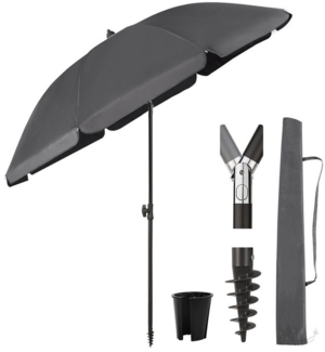Sekey Sonnenschirm Ø180 cm Balkonschirm Terrassenschirm mit Schutzhülle und Bodenhülse, LxB: 180,00x180,00 cm, UV-Schutz 50+, höhenverstellbar, beidseitig um 30° knickbar