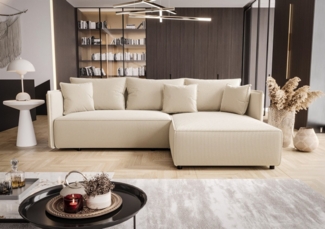 Ecksofa Schlafsofa EVORA Stoff Poso Creme Ottomane Rechts