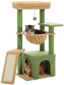 PAWZ Road Kratzbaum Kaktus-Katzenbaum für Hauskatzen 90 cm, mit großer Höhle, 1 Sisalbrett, 3 Kratzstämme, Hängematte