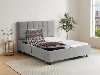 Dekoratives Bett mit elektrischer Relaxfunktion mit Tellern + Memory-Schaum-Matratze - 2 x 80 x 200 cm - Stoff - Grau - EREGA von DREAMEA