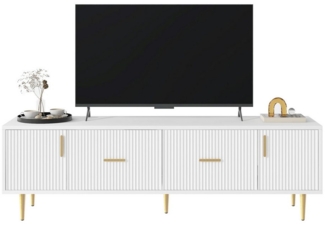 HAUSS SPOLE TV-Schrank TV-Lowboards TV Schrank Fernsehschrank TV-Tisch (mit 2 Türen, 2 Schubladen und goldene Griffe für 70-Zoll-TV, vertikalen Streifen auf der Vorderseite) 170 x 40 x 50 cm