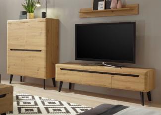 Wohnwand 3-teilig Ronson in Eiche Artisan und schwarz 287 x 170 cm