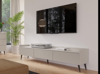 Compleo TV-Schrank dreitürig, Japandi design, Lamellenoptik MODE 180 cm breit
