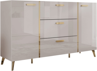 Kommode Picru 150 2D3SZ (Farbe: Cashmere / Cashmere Hochglanz + Gold)