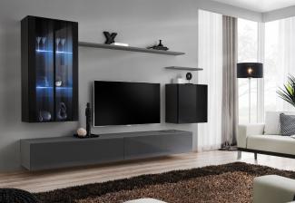 Hängende Wohnwand Switch XII in Schwarz und Grafit 270 x 160 cm 7-teilig