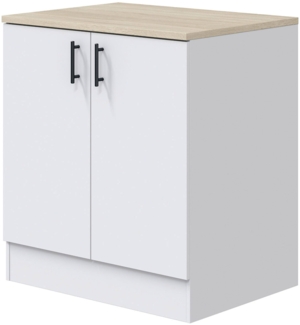 Dmora Unterschrank 2 Türen Nolia, Unterbauschrank, Schrank mit Türen, Basisstruktur für Spüle, 80x60 h90 cm, Weiß und Eiche