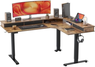 Höhenverstellbarer Elektrischer Schreibtisch L-Form 160x120cm Schwarz/Braun