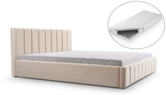 MOEBLO Polsterbett Bett 01 mit Matratze H3 (Polsterbett mit Bettkasten & Matratze H3 inkl. Lattenrost, Doppelbett in 140x200cm)