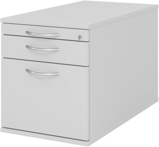bümö Rollcontainer mit Hängeregister für Hängeordner, Container abschließbar in grau - Rollwagen mit Hängeregistratur als Schreibtisch Unterschrank od. Bürocontainer m. Bogengriffe, TC20-5-5-BM