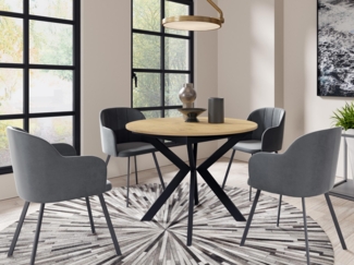 Esstisch Lagrik 100 mit Einlegeplatte, Beine aus Stahl (Farbe: Schwarz / Eiche Lancelot)