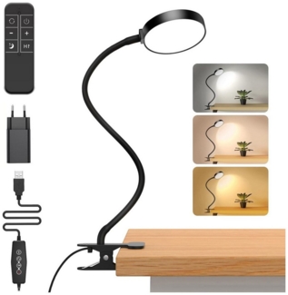 Rosnek LED Leselampe LED Klemmleuchte Dimmbar 3 Lichtfarben, Schreibtischlampe Flexibel 5W, Leselampe Timer Φ9cm USB Stecker für Arbeitszimmer Schlafzimmer Büro