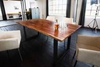 SIT-Möbel Live Edge 7189-85 Esszimmertisch mit Baumkante, massives Akazienholz, Nussbaumfarben / schwarzes Gestell, 160 x 85 x 77 cm