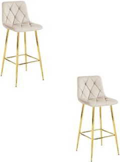 Valora KODA STOOL Barhocker, beigefarbener Samt, goldene Beine (2 Stück)