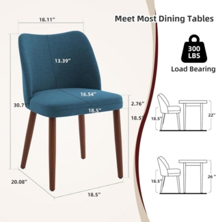 GarveeMore Esszimmerstuhl 2er-Set,Leinen gepolsterter Esszimmerstuhl mit Holzbeinen,Ohrensessel, Küchenstühle mit dicken Kissen für Esszimmer, Wohnzimmer