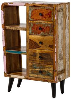 Kommode Altholz 79x40x116 mehrfarbig lackiert SIXTIES #105