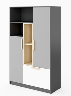 Stauraumschank "Pok" Highboard 100cm graphit grau weiß Buche Ibsen