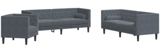 vidaXL 3-tlg. Chesterfield-Sofa-Set mit Nackenrollen Dunkelgrau Samt 3209282