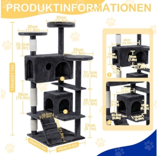 FIVMEN Kratzbaum Grosse Katzen stabil, Mehrstöckiges Katzenhaus, mit Kratzsäulen