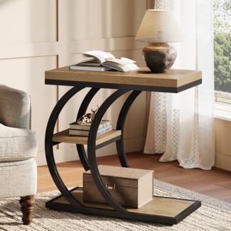 Tribesigns Beistelltisch 3-stufiger schmaler C-förmiger Couchtisch mit Stauraum, Nachttisch