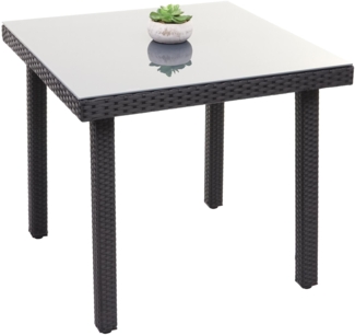 Poly-Rattan Gartentisch Cava, Esstisch Beistelltisch Tisch mit Glasplatte, 80x80cm ~ schwarz