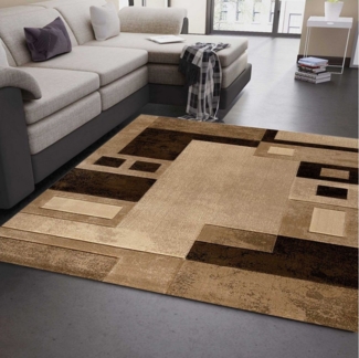 Vimoda Designteppich Teppich Wohnzimmer Modern Teppich braun kariert, Rechteckig, Höhe: 12 mm, Läufer Kariert,Konturenschnitt, klassisch Läufer Braun