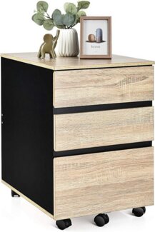 KOMFOTTEU Rollcontainer Aktenschrank, mit 3 Schubladen & 5 Universalrädern