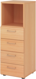 bümö smart Schubladenschrank, Büroschrank in Buche mit 4 Schüben & 1 Regalfach - Bürocontainer aus Holz, Container mit Metallgriffen & Soft-Stop Schubladen, 934S4-6-6-BS