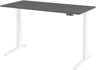 bümö elektrisch höhenverstellbarer Schreibtisch 160x80 cm mit Memory-Steuerung - Design Schreibtisch höhenverstellbar elektrisch, elektrischer Schreibtisch graphit, Gestell weiß, XBHM-16-G-WW