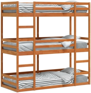 vidaXL Dreifach-Etagenbett Wachsbraun 75x190 cm Massivholz Kiefer 3284262