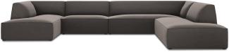 Micadoni 7-Sitzer Samtstoff Panorama Ecke rechts Sofa Ruby | Bezug Dark Grey | Beinfarbe Black Plastic