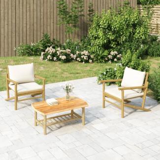 vidaXL 3-tlg. Garten-Lounge-Set mit Kissen Creme Bambus