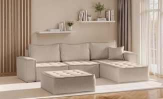 Ecksofa Modulsofa 4-teilig SANDE Stoff Alpine Toffee Ottomane Rechts