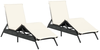 vidaXL Sonnenliegen mit Auflagen 2 Stk. Schwarz Poly Rattan 3261578