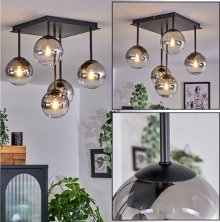 hofstein Deckenleuchte Deckenlampe aus Metall/Glas in Schwarz/Rauchfarben/Klar, ohne Leuchtmittel, Leuchte im Retro-Design aus Glas, 5 x G9 LED, ohne Leuchtmittel