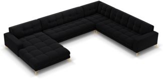 Micadoni Wohnlandschaft Mamaia 7-Sitzer Samtstoff Schwarz Metall Gold Rechts