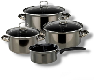Bemus Emaille Kochtopf-Set BLACK PEARL 7tlg, anthrazit glänzend