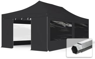 4x8 m Faltpavillon PROFESSIONAL Alu 50mm, Seitenteile mit Panoramafenstern, schwarz