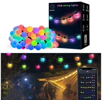 PRIISF LED Dekolicht LED Kugeln Lichterkette Außen Glühbirnen Aussen Garten Beleuchtung RGB, App,Fernbedienung, Bunt Glühbirnenkette, Smart Birnen Lichterkette Outdoor Innen Licht, Wasserdicht Party Balkon Hochzeit Nachtlicht Lichtleiste Kugelleuchte