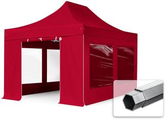 3x4,5 m Faltpavillon PROFESSIONAL Alu 40mm, Seitenteile mit Panoramafenstern, rot