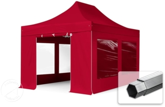3x4,5 m Faltpavillon PROFESSIONAL Alu 40mm, Seitenteile mit Panoramafenstern, rot