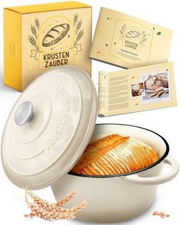 Krustenzauber Kasserolle Gusseisen Topf als Kochtopf, Schmortopf oder Brotbackform