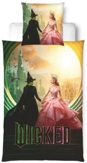 MTOnlinehandel Bettwäsche 135x200 Wicked, Mikrofaser, 2 teilig, zauberhafte Wendebettwäsche mit Glinda und Elphaba