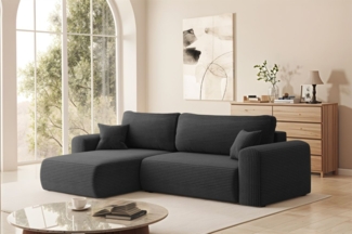 Ecksofa Schlafsofa FLORA Stoff Poso Schwarz Ottomane Links