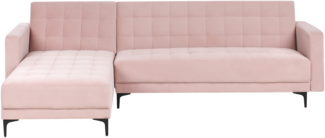 4-Sitzer Ecksofa Samtstoff pastellrosa schwarz rechtsseitig mit Schlaffunktion ABERDEEN