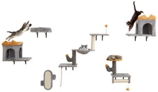 COSTWAY Kratzbaum, Katzenturm-Set, wandmontiert, Platzsparendes Katzenbaum Set